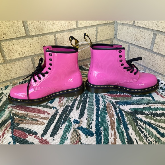 Dr. Martens 1460 Women's Patent Leather Lace Up Boots Hot Pink Combat Boots - Picture 11 of 17